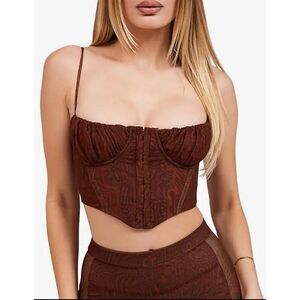MISTRESS ROCKS Ruched Bust Stretch Woven Corset Top in Rust